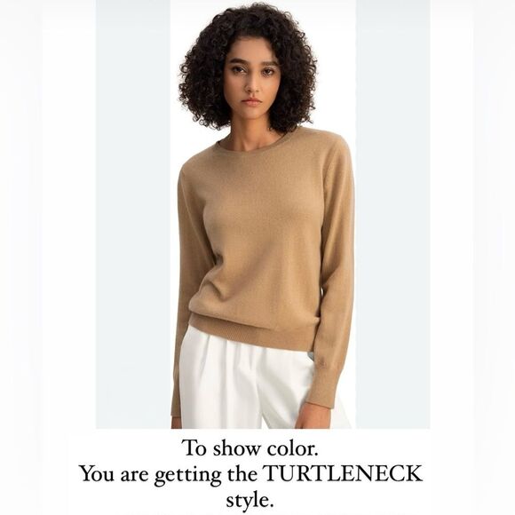 LILYSILK 100% Cashmere Turtleneck Sweater Camel Color S 4 6 - Picture 6 of 8